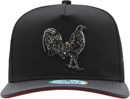 Baseball Cap Rooster Embroidered Design - Black