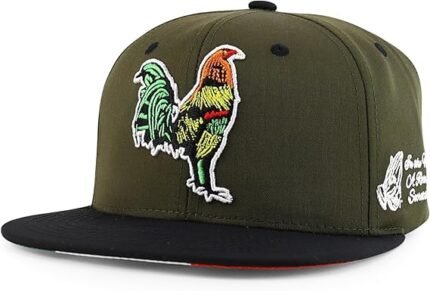 Rooster Embroidered Flat Bill Snapback Cap